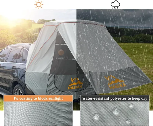 Vista 4 de Hasika Toldo para tienda de campaña, toldo para camping, viajes por carretera, parque, impermeable, 118.110 in, UPF 50+, color gris (grande)