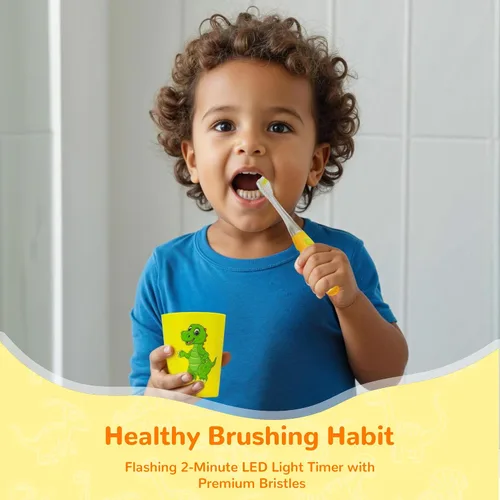 Vista 5 de Cepillo de dientes para niños de Lily's Home con temporizador intermitente y cerdas suaves, taza de enjuague y tapa - Divertido temporizador de 2