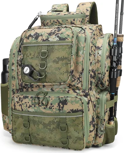 Vista 13 de WANOON Mochila de pesca, bolsa de aparejos, con cajas de aparejos. Bolsa de pesca grande, materiales fuertes