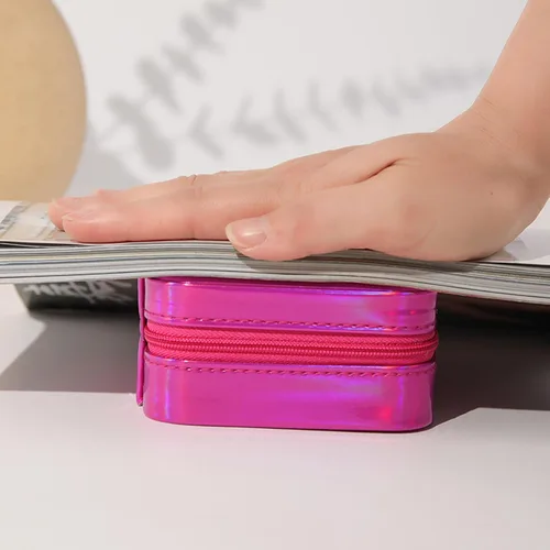 Vista 4 de Organizador de joyas colgante con cremallera, organizador de joyas de viaje, caja pequeña de joyería de piel sintética, joyero para mujeres y niñas