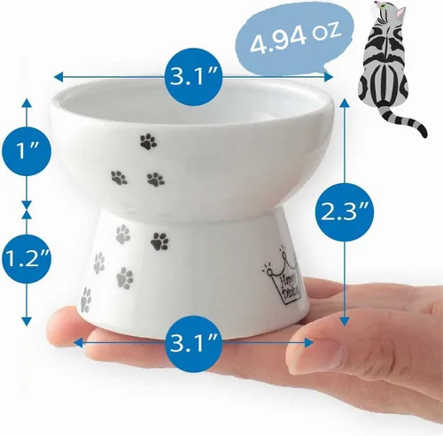 Vista 3 de Necoichi - Cuenco elevado de cerámica para gatos, apto para bigotes (gatos, mini)