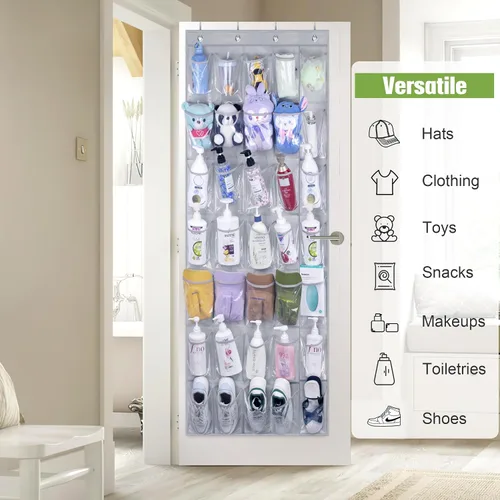 Vista 4 de MISSLO Organizador de zapatos para colgar sobre la puerta, 35 bolsillos grandes, resistente tela Oxford, color gris