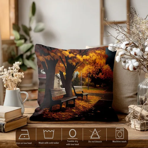 Vista 3 de Batmerry Fundas de almohada de bosque de arce otoñal, casas de sillas de madera, hojas amarillas, fundas de almohada decorativas, impresión digital
