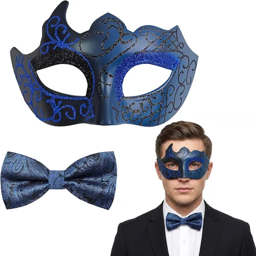 Vista 9 de Máscara de mascarada para hombre con pajarita, disfraz de fiesta de Halloween, Mardi Gras