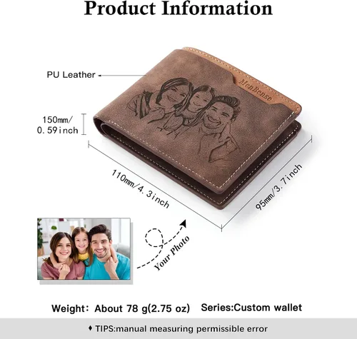 Vista 2 de Carteras personalizadas para hombres con foto y nombre, cartera personalizada con imagen y nombre para hombres, marido, novio, papá, hijo, tío