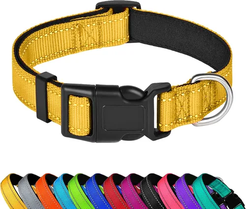 Vista 22 de Collar reflectante para perro, ajustable de neopreno suave acolchado de nailon para mascotas con hebilla para cachorros y perros pequeños, gatos