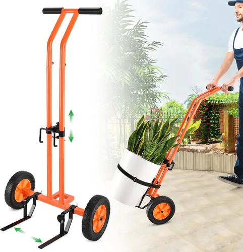 Vista 8 de Carrito de plantas con ruedas, carrito de plantas resistente con brazo de agarre ajustable y ventosas para macetas, carrito de mudanza de macetas