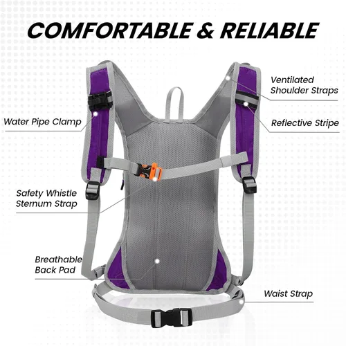 Vista 3 de Nepest Hydration Pack Backpack for Women & Men, Lightweight Water Backpack with 2L Water Bladder for Hiking Cycling Running Biking Púrpura