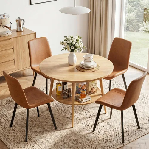 Vista 11 de HIPIHOM Farmhouse Round Oak Dining Table, 31.5 Inch Steel Legs for 2-4