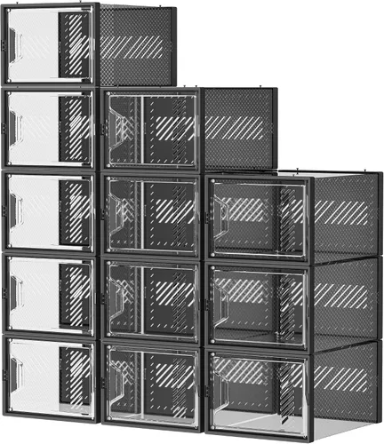 Vista 9 de SIMPDIY - Paquete de 12 cajas de almacenamiento de zapatos XL, organizador de zapatos para armario, cajas de almacenamiento de zapatos de plástico