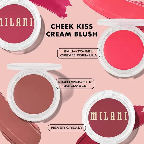 Vista 4 de Milani Maquillaje Rubor – Rubor en crema Cheek Kiss para mejillas, color cremosa a gel y tinte labial, color natural brillante, hidratante