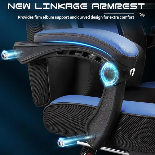 Vista 7 de Silla de videojuegos para adultos, silla de juegos con reposapiés, silla de computadora grande y alta con soporte lumbar de masaje, capacidad