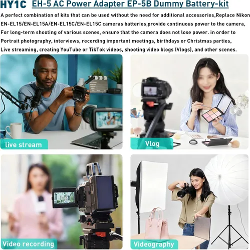 Vista 3 de EH-5 Adaptador de corriente de CA EP-5B Kit de batería ficticia, para Nikon Z5 Z6 Z7 Z8 Z5II Z6II Z7II Z6III Z7III D500 D610 D750 D780 D800e D810
