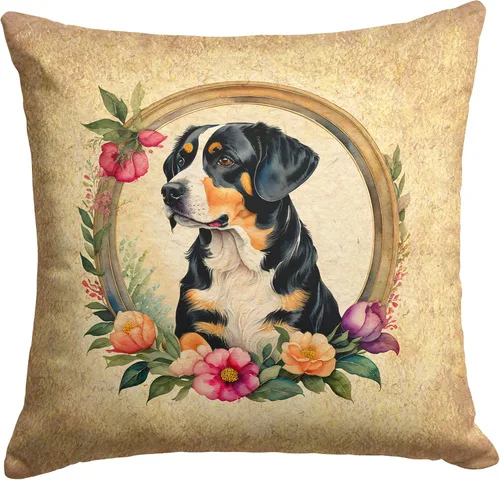 Vista 204 de Caroline's Treasures DAC2072PW1414 Affenpinscher and Flowers - Almohada decorativa de tela, lavable a máquina, para interiores y exteriores