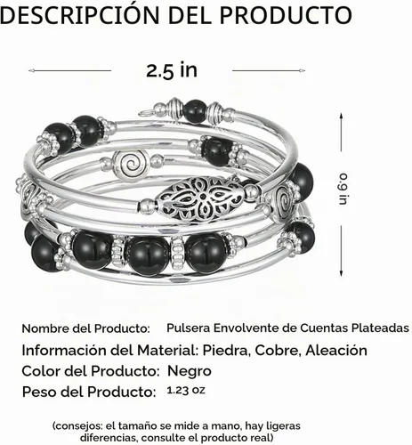 Vista 6 de FULU AUTUMN Pulseras apilables con cuentas para mujer, pulsera bohemia de plata envolvente, joyería de moda en capas, regalos para ella 17-negro