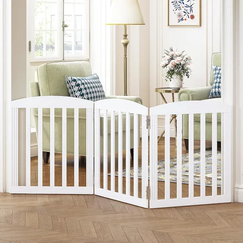 Vista 3 de SPIRICH Puerta para perros interior, Puertas para perros para puertas, escaleras, la casa, puerta plegable para mascotas de madera independiente