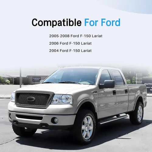 Vista 7 de CarPartsDepot Rejilla delantera negra diseño de panal compatible con Ford F-150 Pickup Truck 2004-2008 Lariat New Body Style 4L3Z8200CAPTM FO1200415