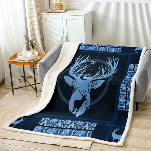 Vista 9 de Manfei Manta de camuflaje gris para sofá, manta de cama temática de caza de animales salvajes para niños y adultos, decoración de habitación, manta