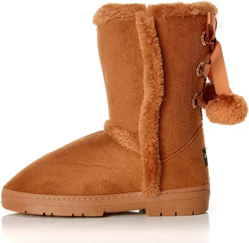 Vista 4 de bebe Girls Fur Trim Winter Boots with Back Lace Pom-Poms (ToddlerLittle GirlBig Girl)