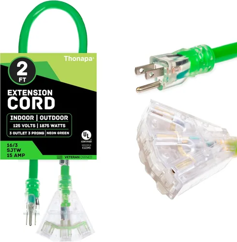 Vista 5 de THONAPA SJTOW - Cable de extensión resistente de 25 pies con 3 tomas, resistente al aceite, calibre 12, con múltiples tomas de corriente de 3 Negro