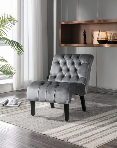 Vista 11 de Sillón decorativo de terciopelo para sala de estar, silla de ocio moderna con respaldo copetudo, silla auxiliar sin brazos para interiores, sillas