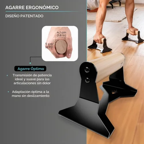 Vista 2 de PULLUP & DIP Parallettes - Mangos para Flexiones con Mangos Ergonómicos de Madera y Acero de Alta Resistencia - Barras Parallettes Antideslizantes