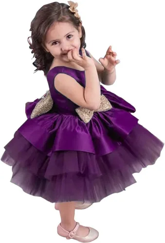 Vista 4 de TUIJI 6M-5T - Vestidos de flores con lazo para bebés y niñas, sin espalda, para fiesta de boda, boda, fiesta, lentejuelas