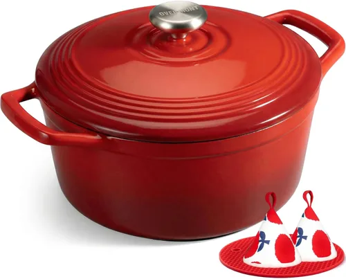 Vista 15 de Overmont - Horno holandés de hierro fundido esmaltado, de 4.5 QT, con tapa, libro de cocina (idioma español no garantizado) y agarraderas de verde