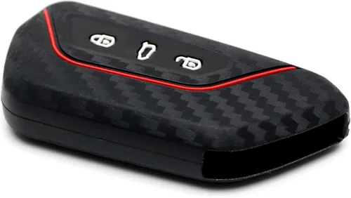 Vista 9 de iJDMTOY Funda para llavero de silicona suave con patrón de fibra de carbono negra con rayas rojas compatible con Volkswagen MK8 Golf/GTI ID 4, Skoda