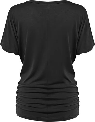Vista 3 de MBJCamiseta de manga corta para mujer Barco Cuello sólido Shirring Dolman Drape parte superior