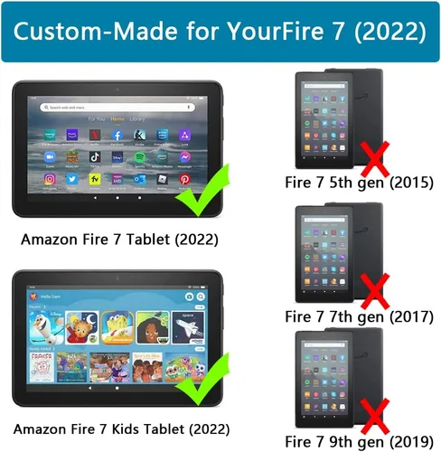 Vista 2 de Funda para tablet Amazon Fire 7 para niños (12ª generación, versión 2022), ligera, a prueba de golpes, apta para niños, funda para tablet Fire 7