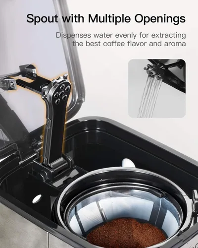 Vista 6 de Cafetera térmica de 8 tazas, programable, goteo con control de fuerza, acero inoxidable con temporizador y arranque automático, filtro reutilizable