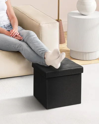 Vista 5 de B FSOBEIIALEO Cubo otomano de almacenamiento, baúl de almacenamiento, reposapiés plegable para sala de estar, 12.6 x 12.6 x 12.6 pulgadas