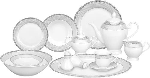 Vista 6 de Lorren Home Trends Juego de vajilla de porcelana de 57 piezas, Iris, servicio para 8