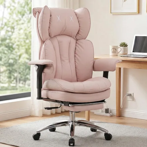 Vista 16 de Efomao Silla de oficina blanca grande y alta con reposapiés, silla ergonómica de respaldo alto para computadora con reposabrazos ajustables, asiento