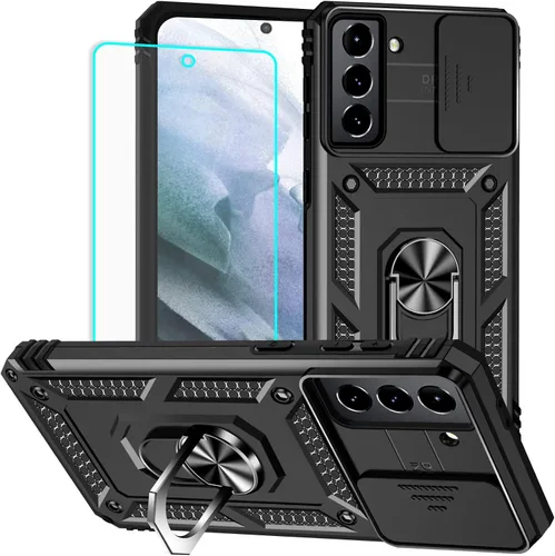 Vista 43 de HNHYGETE Funda para Samsung A13 5G, Galaxy A13 5G con protector de pantalla, soporte giratorio de grado militar de 360° (resistente), fundas Negro