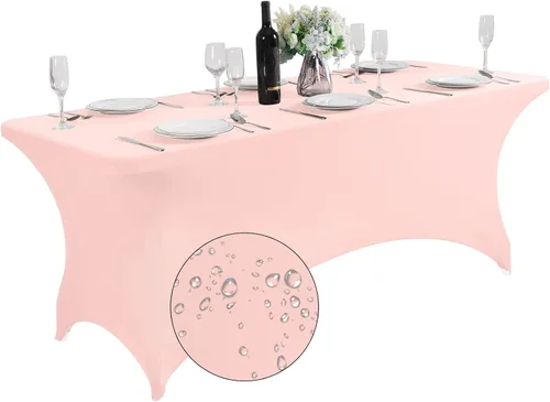 Vista 31 de SuperO - Paquete de 2 manteles de elastano impermeables para mesas de 6 pies, mantel elástico universal ajustable para fiestas, banquetes, bodas