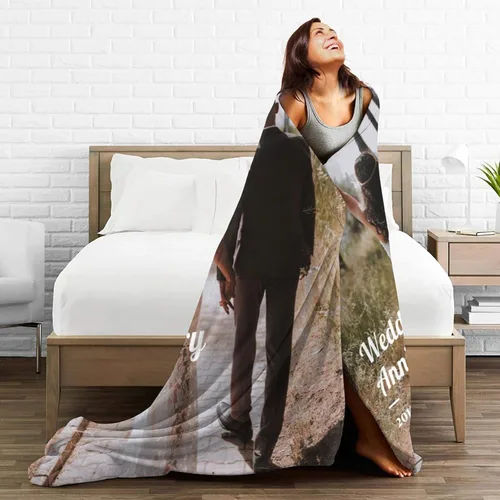 Vista 3 de Manta personalizada con foto y texto personalizado, manta para papá con imágenes de regalo para bebés, amigos, amantes y mascotas, manta