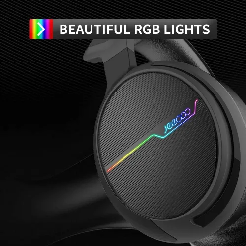 Vista 5 de Jeecoo Auriculares USB Pro Gaming para PC 71 de sonido envolvente con micrófono con cancelación de ruido almohadillas de espuma de memoria luces