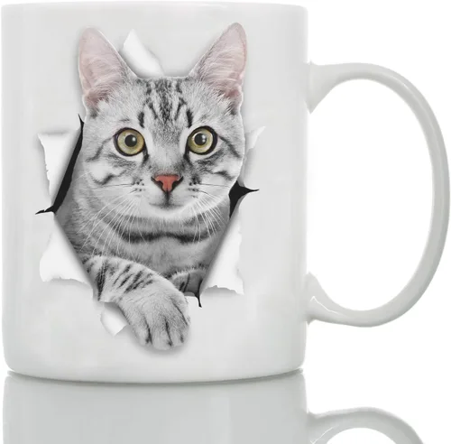 Vista 9 de Winston & Bear - Taza de café de cerámica con diseño de gato tabby pensativo - Regalo para amantes de los gatos - Perfecto para cumpleaños