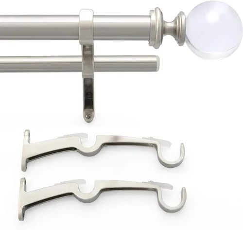 Vista 2 de Deco Window Varillas de cortina dobles de 72 a 144 pulgadas con bola acrílica, poste de acero inoxidable resistente para girar y bloquear, diámetro