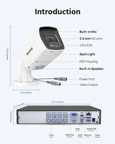 Vista 8 de ANNKE Sistema de cámara de seguridad con cable analógico de audio bidireccional de 8 canales 3K, sin HDD