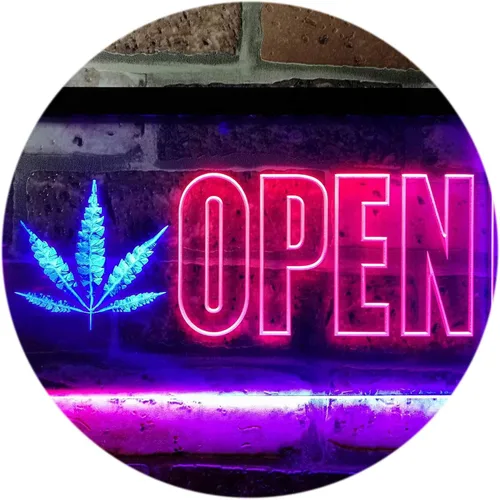 Vista 10 de ADVPRO Open Marijuana Hemp Leaf High Life Dual Color LED Neon Sign Blue & Red 12" x 8.5" st6s32-j0791-br