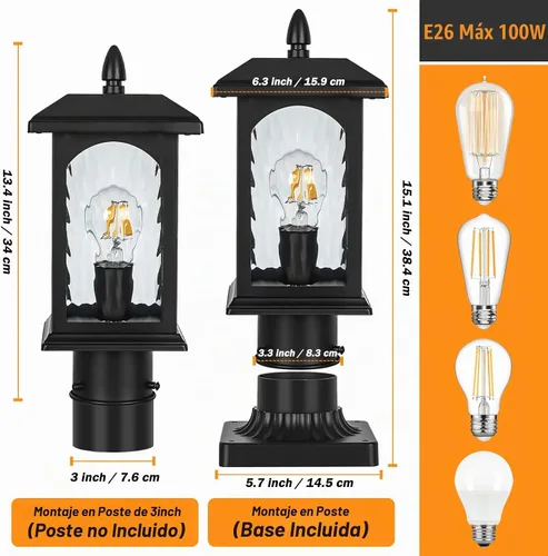 Vista 4 de FILIYANO Luces de poste para exteriores del atardecer al amanecer, base de Negro-1-PACK