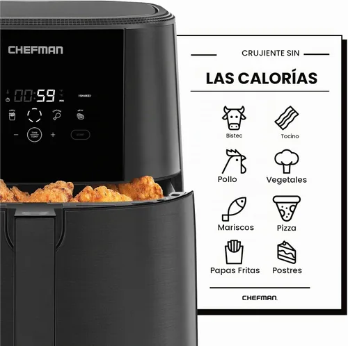 Vista 7 de Chefman TurboFry Touch - Freidora de aire táctil, tamaño familiar de 8 cuartos de galón, controles digitales de un solo toque para cocinar