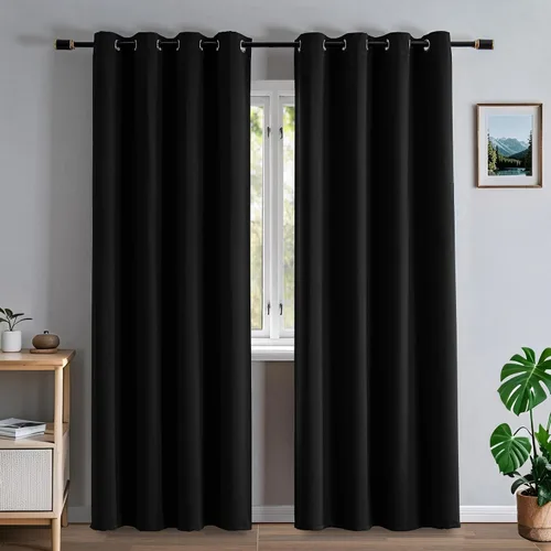 Vista 22 de Cortinas 100% opacas de lino sintético, 90 pulgadas de largo, 2 paneles para dormitorio o sala de estar, térmicas y atenuantes, con lengüetas