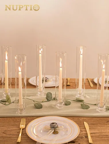 Vista 7 de NUPTIO Candelabros de cristal Hurricane para centro de mesa, 12.6 pulgadas Portavelas a granel con cubierta de chimenea cilíndrica transparente alta