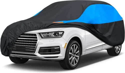Vista 12 de MORNYRAY Funda impermeable para auto para todo tipo de clima, protección UV, resistente al viento, para exteriores, ajuste universal para sedán Azul