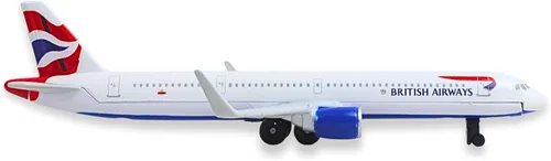 Vista 8 de Avión coleccionable de metal fundido a presión Daron British Airways A321 con diseño Union Jack, avión de juguete de línea única con piezas