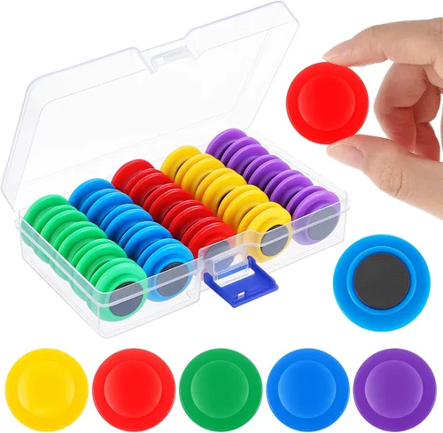 Vista 7 de Outus 45 imanes redondos negros para pizarra blanca de 1.2 in, imanes para refrigerador para el regreso a clases, mini nevera, suministros